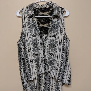 Tribal print top with lace detailing on back